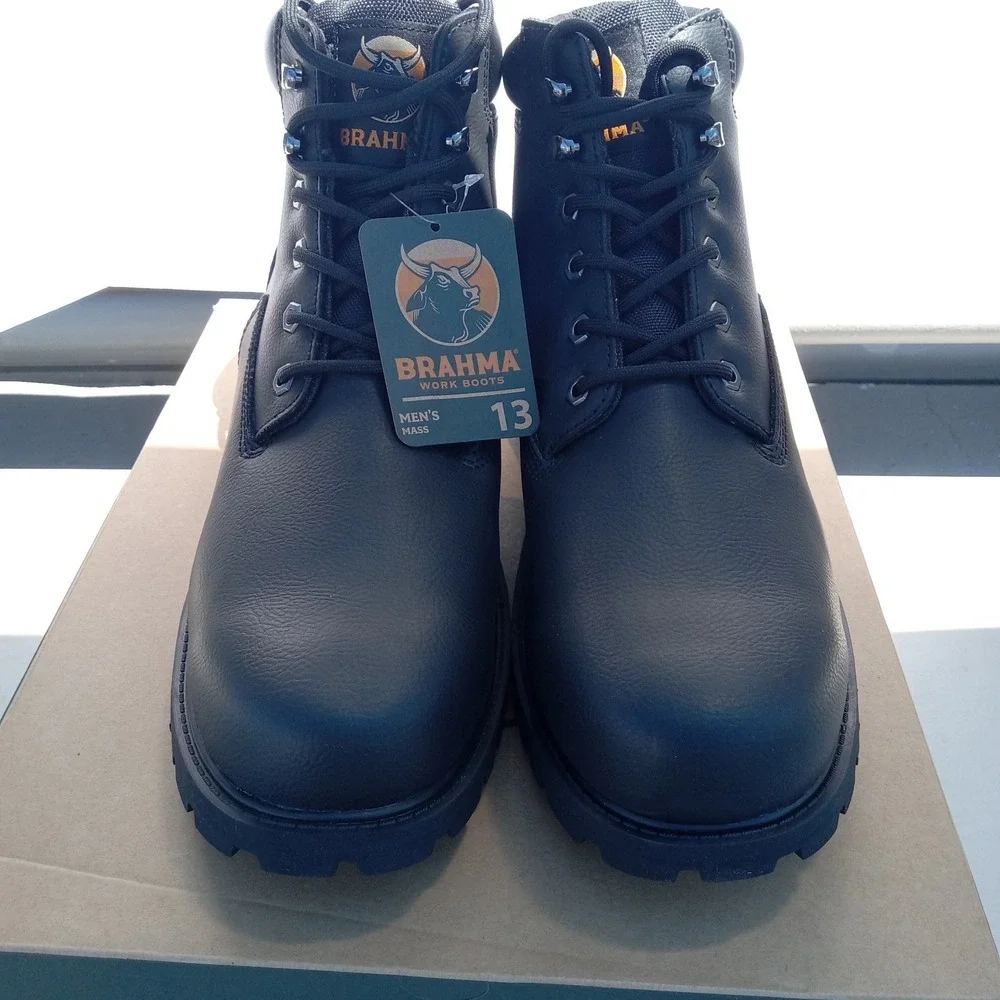 Brahma Men's Mass Soft Toe Work Boots Size 13‎ Black Oil & Slip Resistant Sole